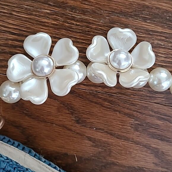 BTB Los Angeles Raffia Tote Bag With Faux Pearl Handle - NWT - Picture 2 of 6